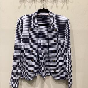 Navy and White Striped Double-Breasted Blazer